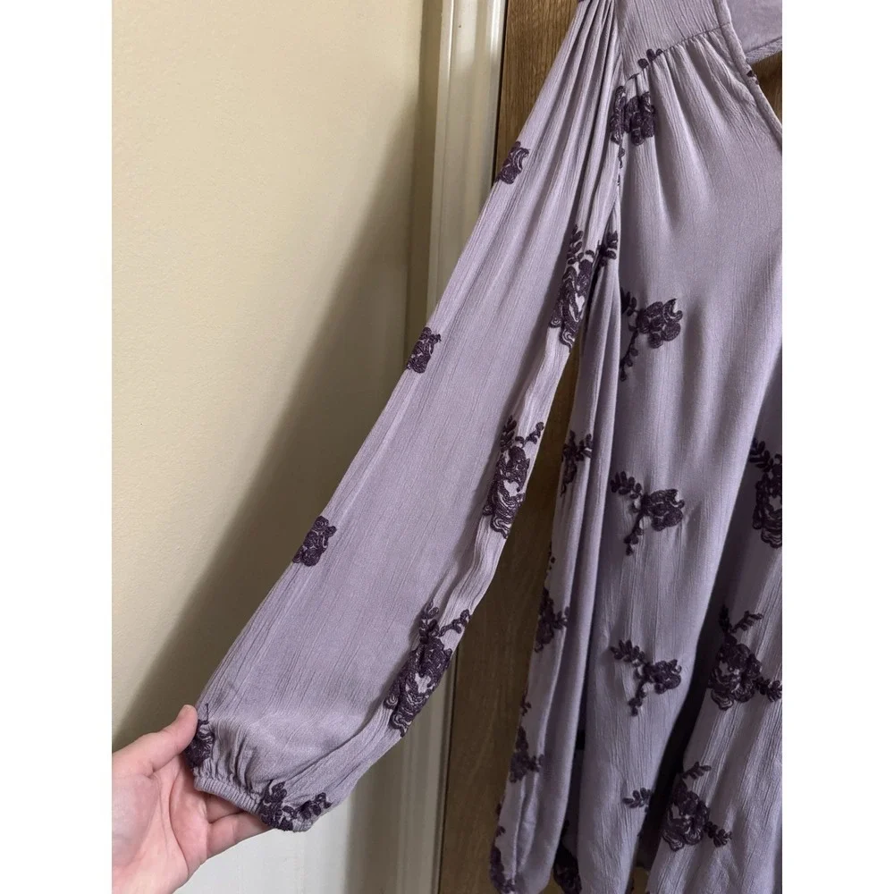 Free People Mauve Purple Floral Embroidered Long Sleeve Swing Mini Dress43